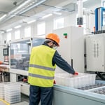 Modern injection molding machine in a factory