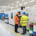 Modern injection molding machine in a factory