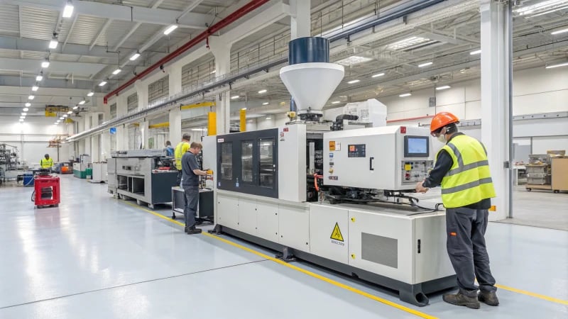 Injection molding machine in a manufacturing facility