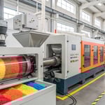 Industrial injection molding machine in operation