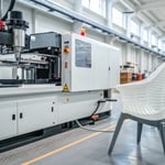 Injection molding machine in action producing a plastic chair