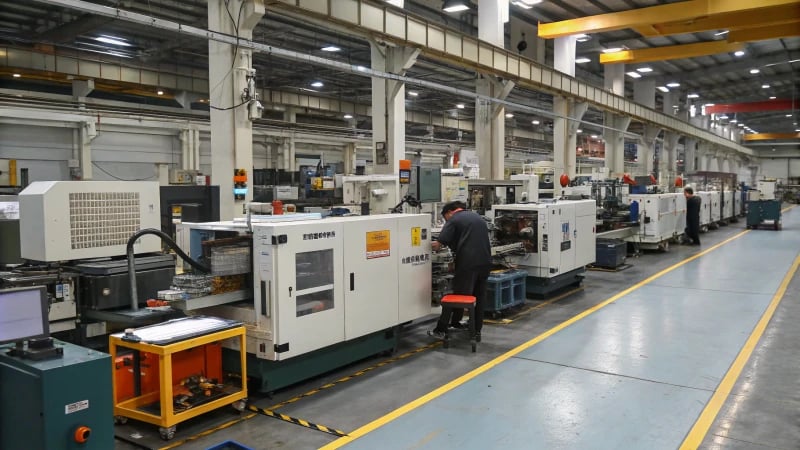 Injection molding machines in a manufacturing facility
