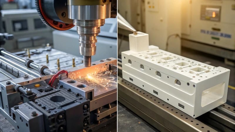 Illustration of injection molding and extrusion manufacturing processes