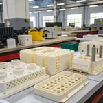 Injection molding workshop with finished plastic products