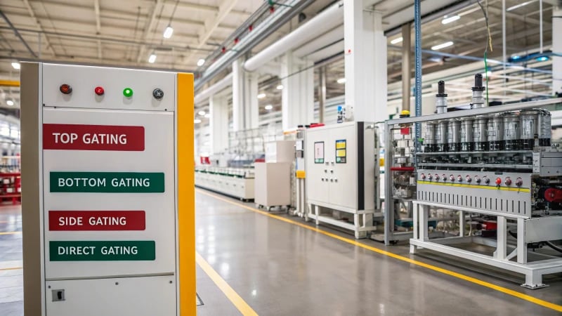 Illustration of various manufacturing gating systems