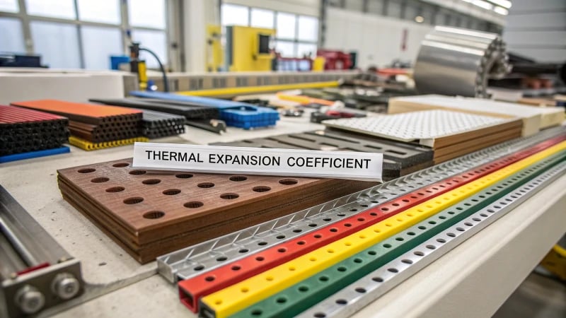 Close-up of various manufacturing materials on a workbench