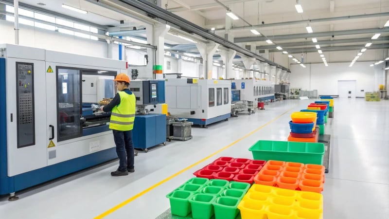 Inside a manufacturing facility showcasing injection molding and extrusion processes