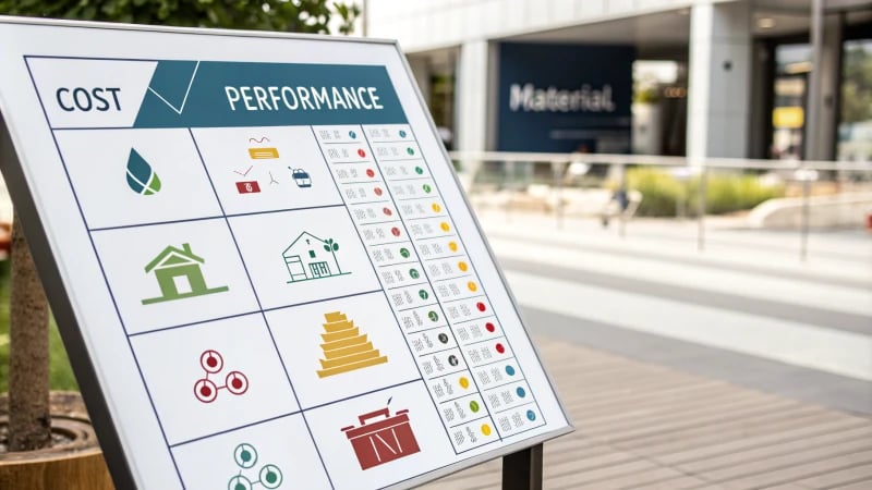 Chart comparing materials based on cost and performance