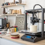 A modern 3D printer in a well-lit workshop creating a complex mold.