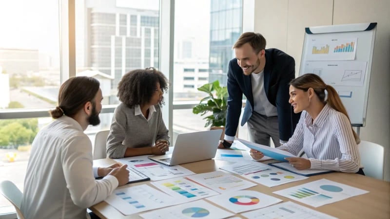 Engineers collaborating in a modern office with high-tech equipment