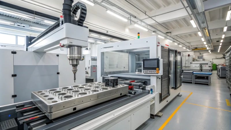 An advanced injection molding machine in a clean industrial setting