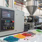 A modern injection molding machine in an industrial setting.