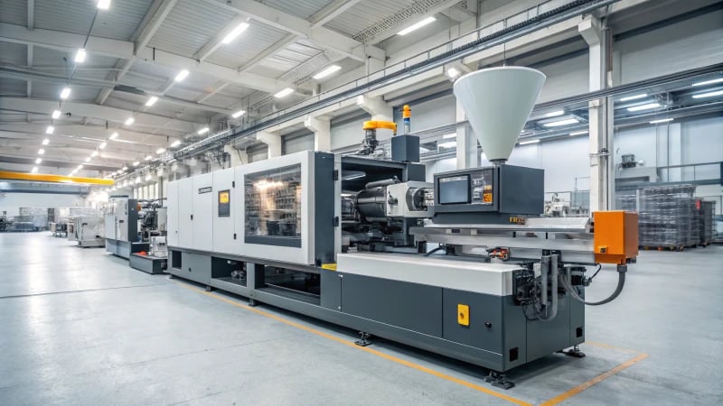 State-of-the-art plastic injection molding machine in operation