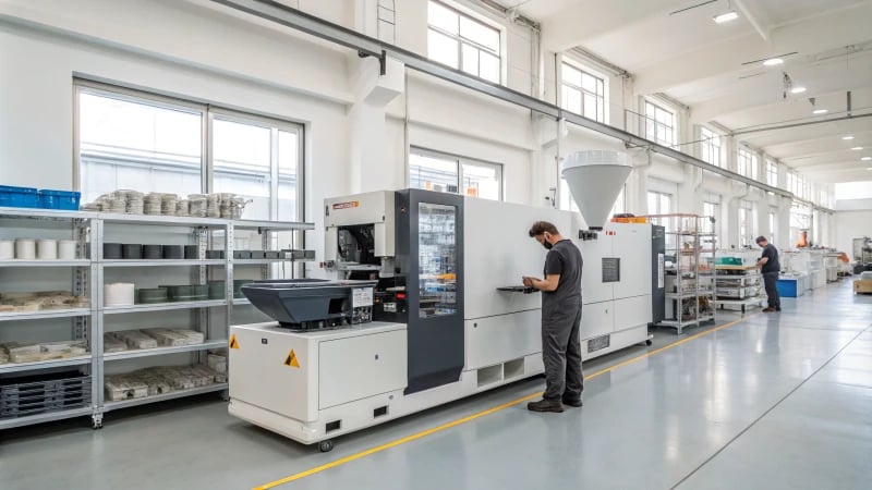 A modern plastic molding machine in a factory