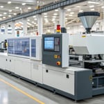 A modern injection molding machine in an industrial factory
