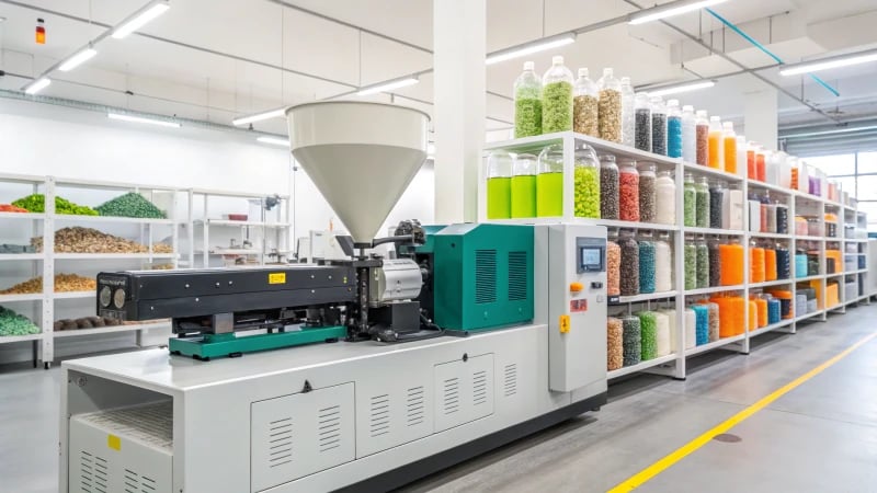 A modern injection molding machine in a clean factory