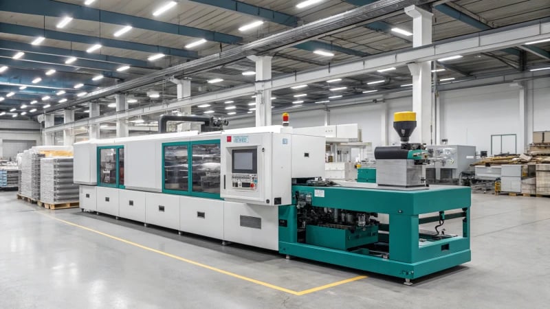 A modern injection molding machine in a manufacturing facility