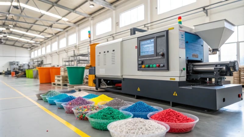 A modern injection molding machine in a factory setting