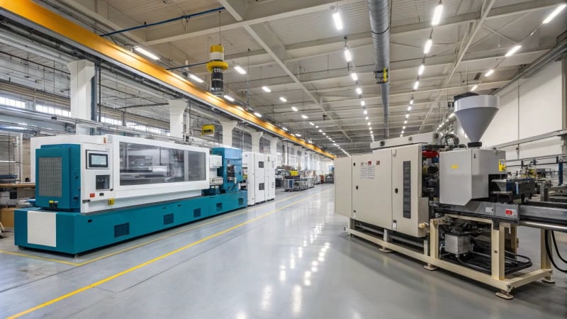 Modern manufacturing facility with injection molding and extrusion lines