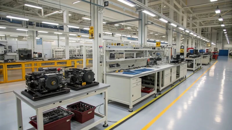 Interior of a modern manufacturing facility with glass-filled nylon components