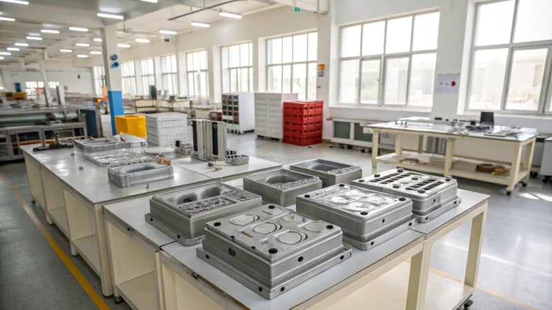 A modern manufacturing facility with intricate plastic molds