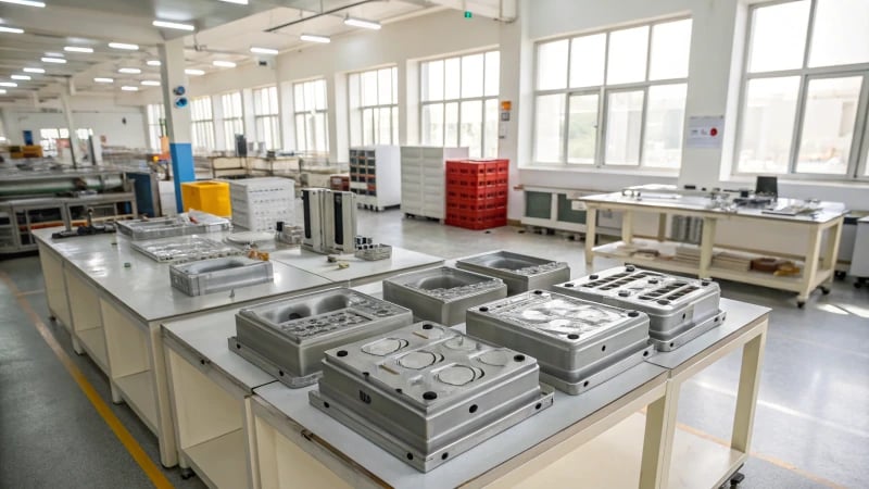 Modern Manufacturing Facility A modern manufacturing facility with intricate plastic molds
