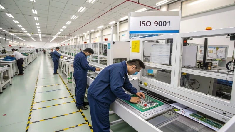 Workers inspecting products in a manufacturing facility