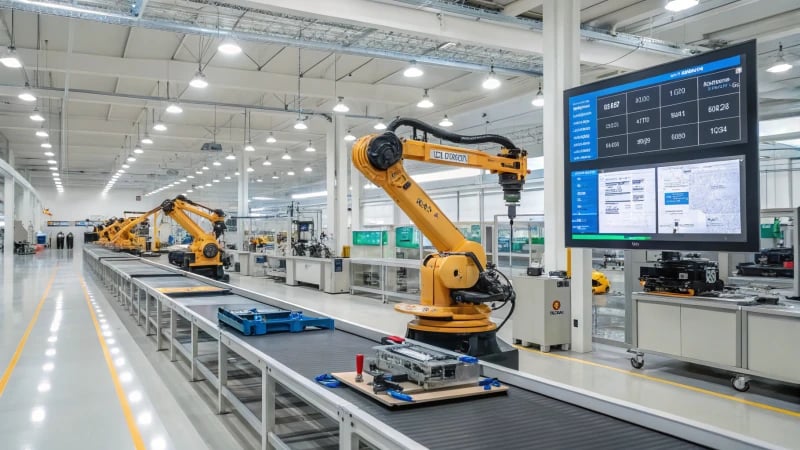 An advanced manufacturing machine in a well-lit industrial workshop