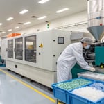 Modern plastic molding machine in operation