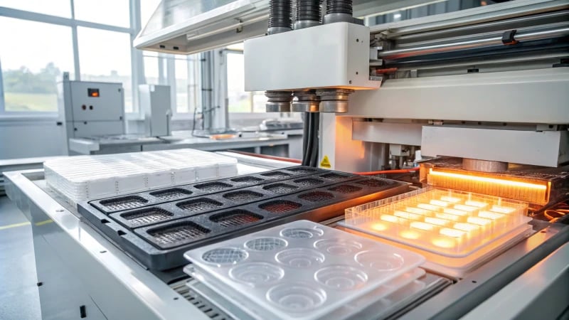 A modern vacuum forming machine in a factory setting.