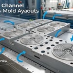 Technical illustration of mold cooling system channel layouts