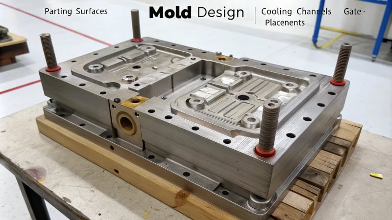 Technical illustration of a mold design with labeled components