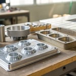 Arrangement of mold making materials on a workbench