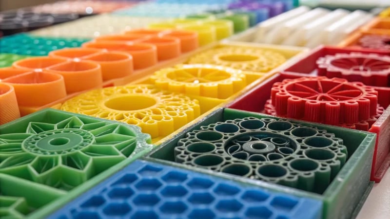 Close-up of colorful molded plastic samples