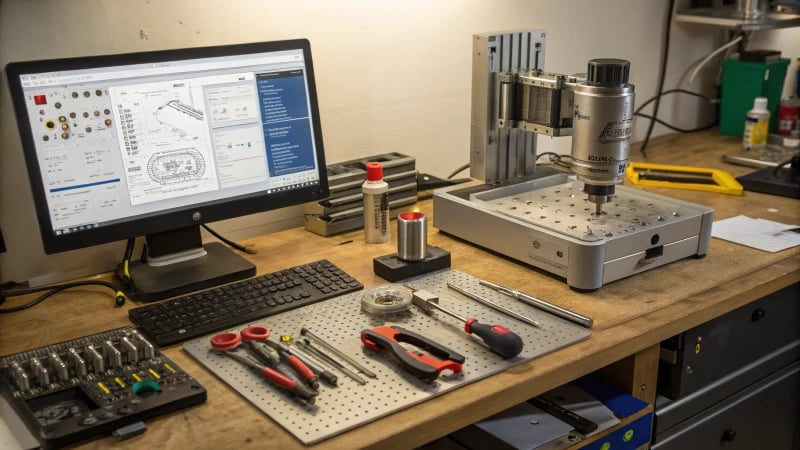 Organized workbench with tools and equipment for mold making