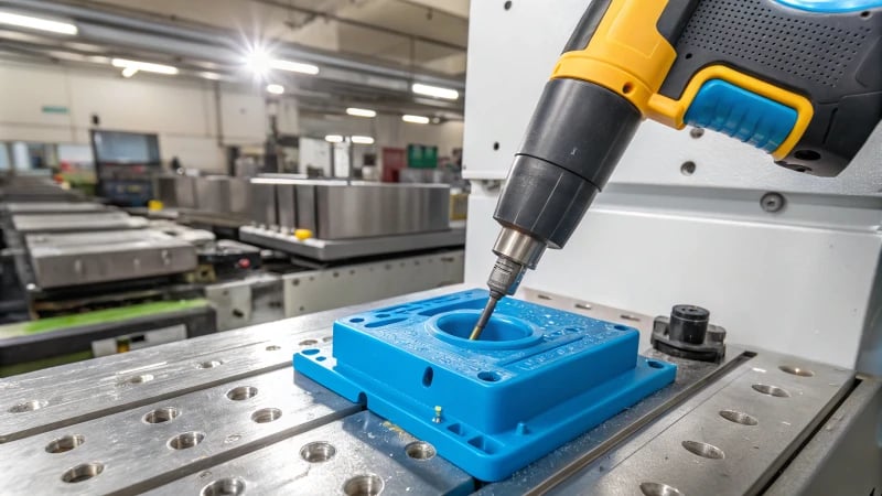 Close-up of rubber grip being molded over plastic base