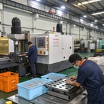 Workers in a plastic injection mold manufacturing factory