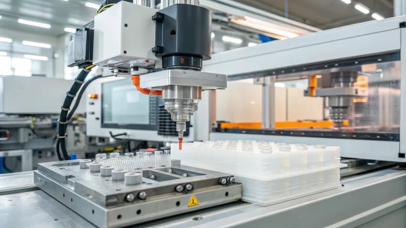 State-of-the-art plastic injection molding machine in operation