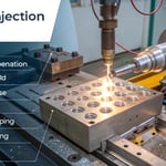 Technical illustration of plastic injection molding process