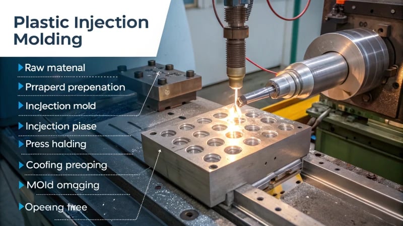 Plastic Injection Molding Process Technical illustration of plastic injection molding process
