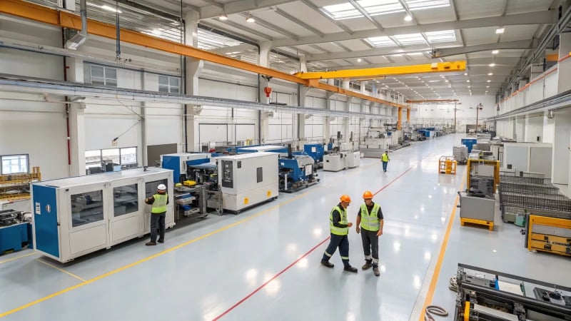 Wide-angle view of a modern plastic manufacturing facility