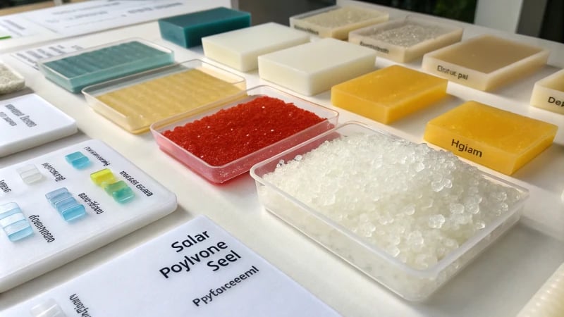 Display of various plastic materials for molding