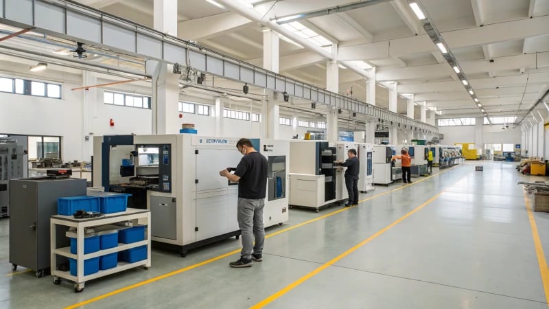 A modern plastic mold manufacturing facility with advanced machinery