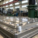 Close-up of a polished mold surface in a manufacturing setting