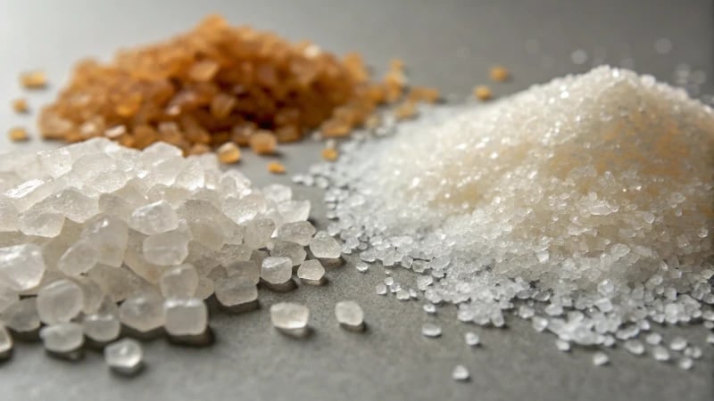 Close-up of polymer granules showcasing various textures