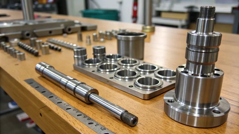 Close-up of precision-engineered mechanical parts on a workbench