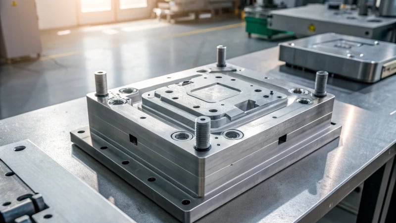 High-resolution image of a precision injection mold in an industrial setting