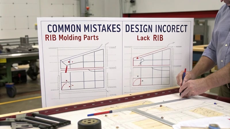 Technical illustration of rib design mistakes in molded parts