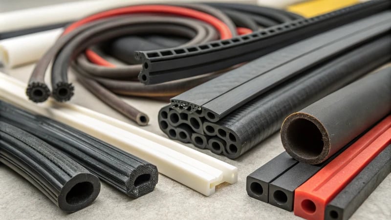 Close-up of various rubber extrusions