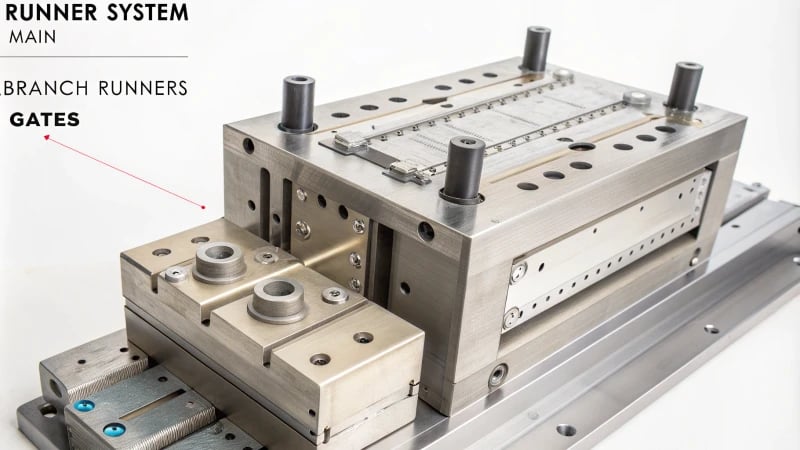 Technical diagram of a runner system in plastic injection mold